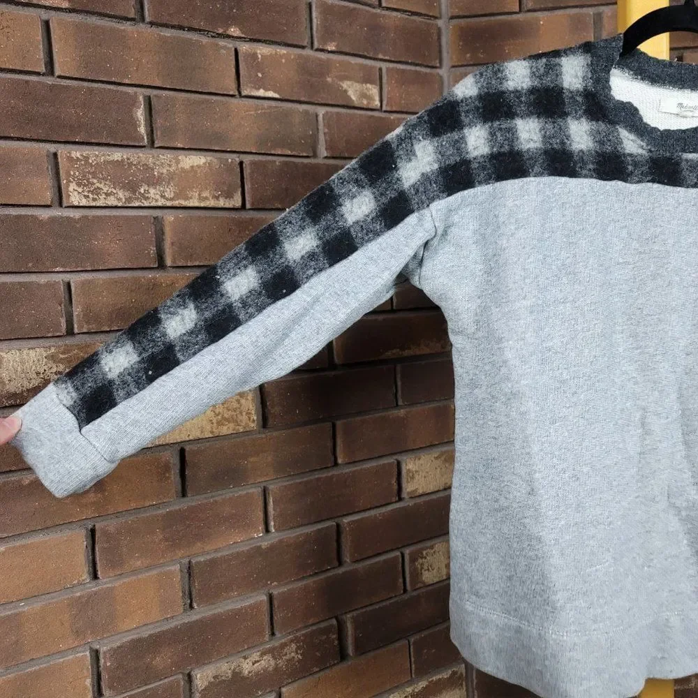 Madewell mixed media buffalo check healther gray wool top sweater size S